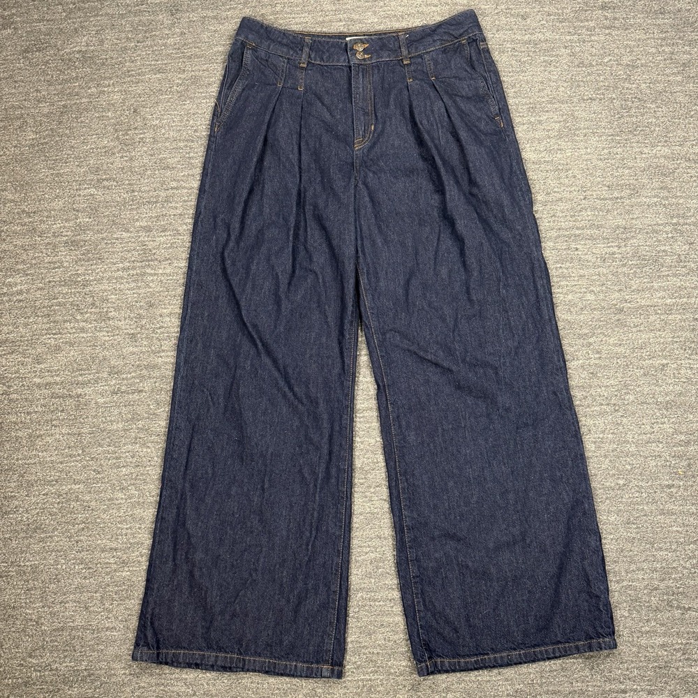 Boden Mayfair Wide Leg Pleat Jeans Women 32 Large Tall Dark Wash Pleated Retro